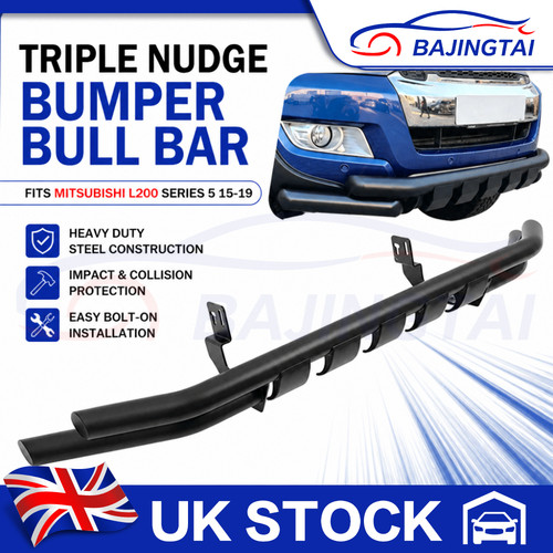 Black triple nudge bull bar - black,