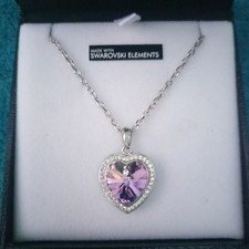 Swarovski Elements Pink Crystal Heart Necklace In Original Box