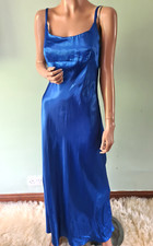 Vintage Y2K Bay Trading 14 Electric Blue Liquid Satin Glossy Maxi Party Dress