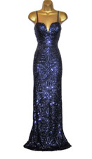 Quiz Navy Blue Sequin Long Maxi Evening Dress Size 10 Formal Prom Cruise Party.