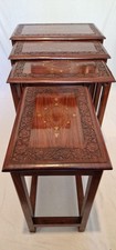 Antique Style Rosewood Indian Carved Brass Inlaid Legs Nest Of Four Tables