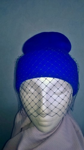 Blue veiled beanie hat - blue,