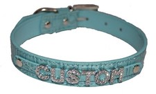 Custom Blue Personalised Slave Cum Bondage Collar Submissive Faux Leather UK