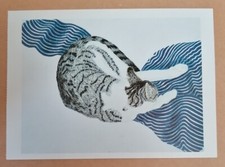 POSTCARD - Cat Painting 6"X4" Card Ready To Post Frame Cat On Lap 2 Wendy Burke