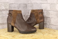 BROWN LEATHER LOCK HEEL ANKLE BOOTS SIZE 7.5 / 41 BY MANAS GOOD USED CON