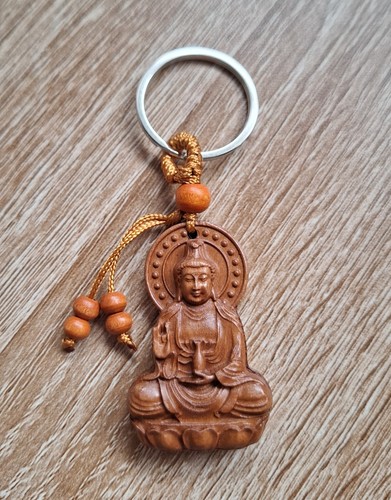 Guanyin wooden carving keyring - guanyin,