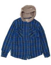 L.L.BEAN Boys Hooded Lumberjack Shirt 14-15 Years Large Blue Check Cotton ZJ14