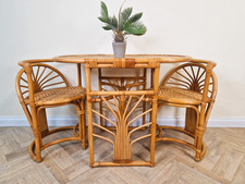 Vintage Mid Century Wicker & Cane Bamboo Compact Table and Chair Dining Set