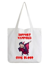 Halloween Vampire Trick Treat White Tote Bag Give Blood Shopper Scary Funny