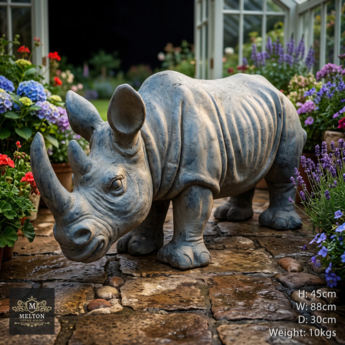 Large rhino sculpture gray - rhino,