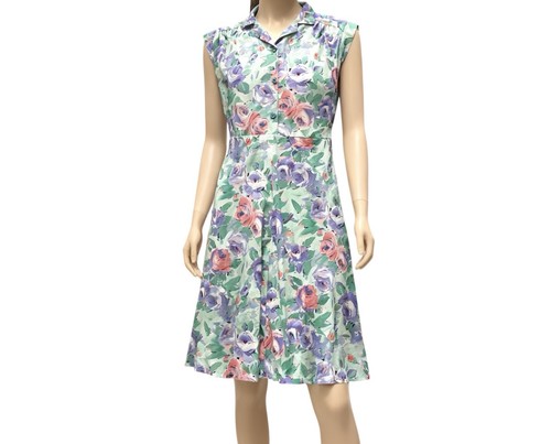 Vintage 80s dress aqua floral - 80s,