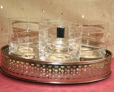 FOX & IVY MIRRORED / SILVER TRAY, FOUR ROCKINGHAM CRYSTAL GLASS TUMBLERS, NEW