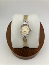Vtg Precision by Gruen Ladies 17mm Watch Gold Tone Diamond Bezel Gold Dial -RUNS