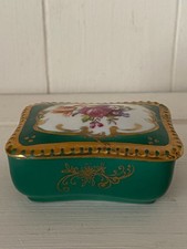 Vintage green floral trinket box