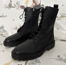 Whistles Piper Ladies Black Leather Military Boots Size 4 37 New £225 Lace Up