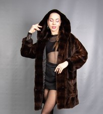 16796 GLAMOROUS REAL SHEARED MINK COAT LUXURY FUR JACKET HOOD BEAUTIFUL SIZE M
