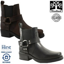 Mens Cowboy Boots Leather Ankle Desert Biker Shoes Woodland Black Brown M486