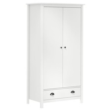 Wardrobe 2-Door Solid Pine Wood White 89x50x170 cm with Drawers & Rail