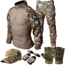 Mens Tactical Camo Uniform Set Combat Shirt Cargo Pants Airsoft Hunting
