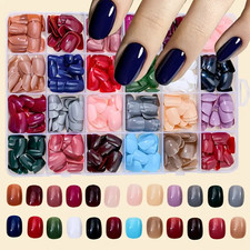 False Press-On nails Short Square 24 Colours Set 576pcs + FREE nail tabs BN912