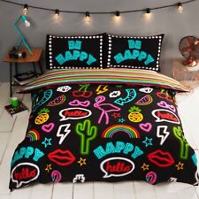 Bright Neon Duvet Covers Reversible Striped Easy Care Quilt Cover Bedding Sets