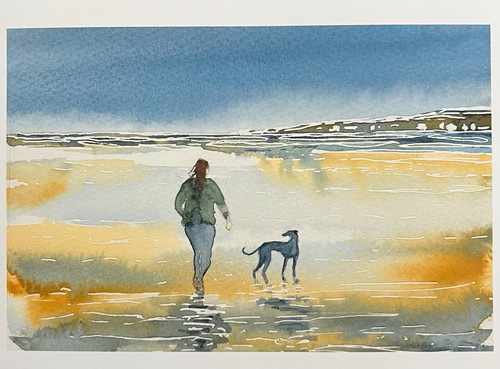 Greyhound art seascape print - art,