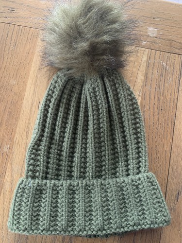 Olive green knitted bobble - green,