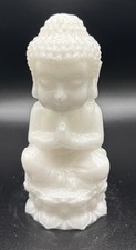 Natural crystal White Jade Buddha on Lotus flower Carving  healing chakra reiki 