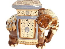 Elephant Plant Pot Stand Vintage Ceramic Glazed Ornamental Jardinière H42xL46cm