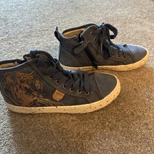 Geox Boys Blue Canvas / Suede Hi Top Zip Trainer Boots UK 2.5 / 35