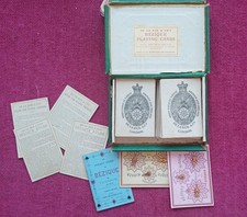 Playing cards antique Bezique double deck pre-indice corners + poor cond box#083