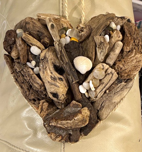 Driftwood seashell heart - driftwood,