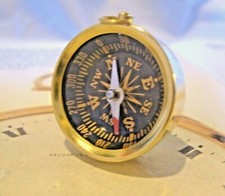 Pocket Watch Chain Compass Fob Black Dial Chunky Antique Style Brass Drum Case