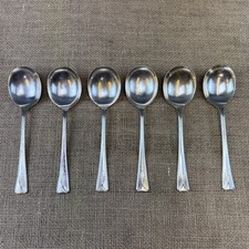 6 X VINTAGE G.ELLIS LTD EPNS A1 SILVER PLATED ART DECO SOUP SPOONS - BOXED