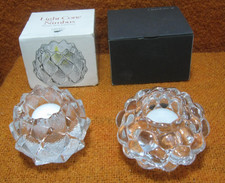 2x Orrefors Crystal Glass Votive Candle Holders Raspberry Artichoke Boxed