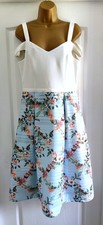 Oasis The Fitzwilliam Museum Light Blue Floral Occasion Midi Bardot Dress Size12