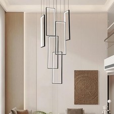 Modern Crystal Chandelier -6-Light Linear LED Pendant for Living Room, Staircase