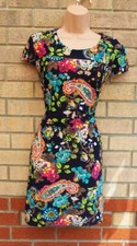 BLUE MULTI COLOUR FLORAL PAISLEY LYCRA SHORT SLEEVE BODYCON MINI DRESS 16 XL