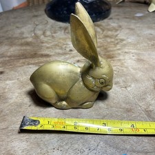 Brass Rabbit Hare Figure Vintage 3.5 Tall & Long Good Luck Gift Original Patina