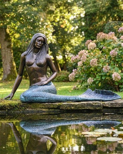 Large bronze mermaid garden - large,