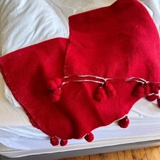 Moroccan Wool Throw Blanket, Throw Blanket,Bohemian Pom Pom Blanket, Decor