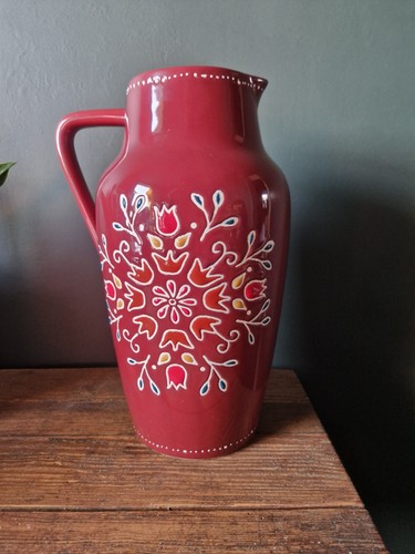 Floral pottery vase jug - pottery,