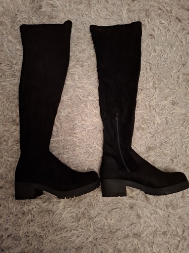 Thigh high chunky heel boots