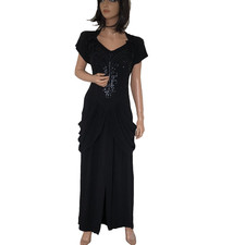 1940s Original Black Moss Crepe Evening Dress SEF Double 11 label Uk 12 / 14