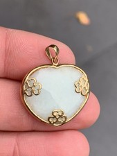 9ct Gold Jade Heart Pendant, 9k 375 Heavy 6.5g