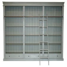 FULLY DISMANTLABLE FRENCH COUNTRY PAINTED LIBRARY BOOKCASE WITH LADDER & RAIL