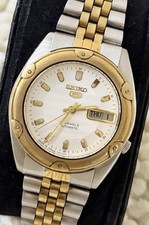 Seiko 5 Automatic 7009 Japan Two-Tone White Textured Dial Vintage Men’s Watch