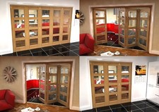 Internal Bifold Doors Pre-finished Oak 4L Clear Glass & Stabilising Base Track