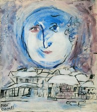Marc Chagall Signed Expressionist Oil Painting on Canvas - Surreal Russian Art