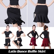 Women Latin Dance Skirt Ruffle Mermaid Salsa Chacha Tango Rumba Practice Skirt